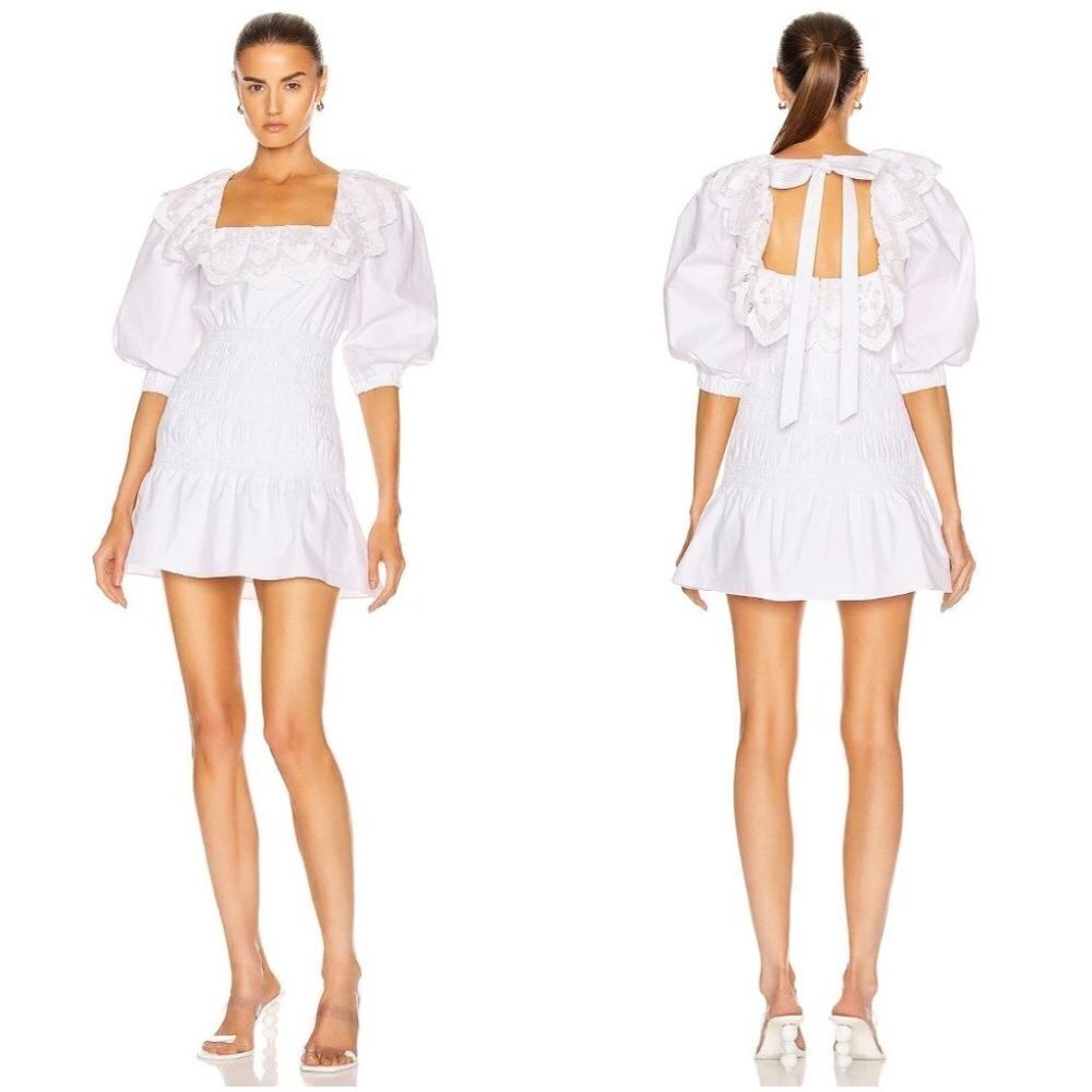 NWT Self-Portrait White Cotton Poplin Mini Dress $475